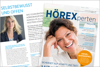 Cover HÖREXperten Magazin und eine Innenseite mit Audio Coach Jana Verheyen